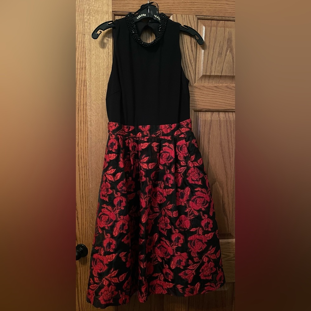 Red Floral midi length Evening gown